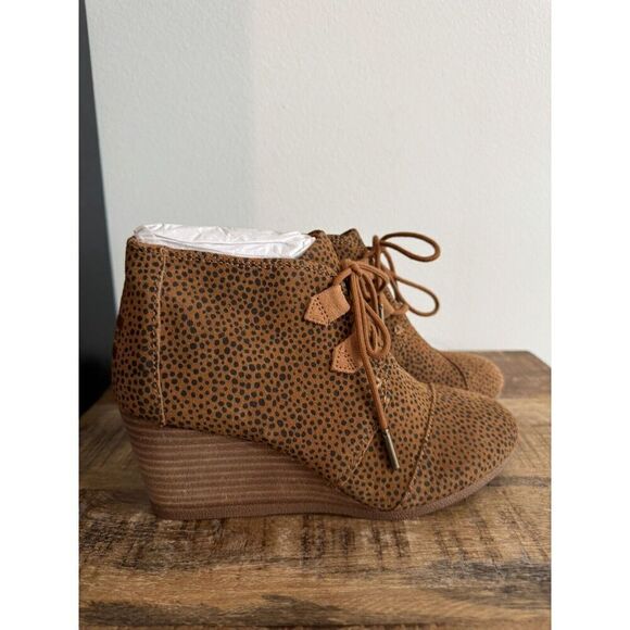 Toms Kala Desert Wedge Bootie Suede Leopard Cheetah Shoes Women's Size 6.5 Boots - Picture 4 of 8